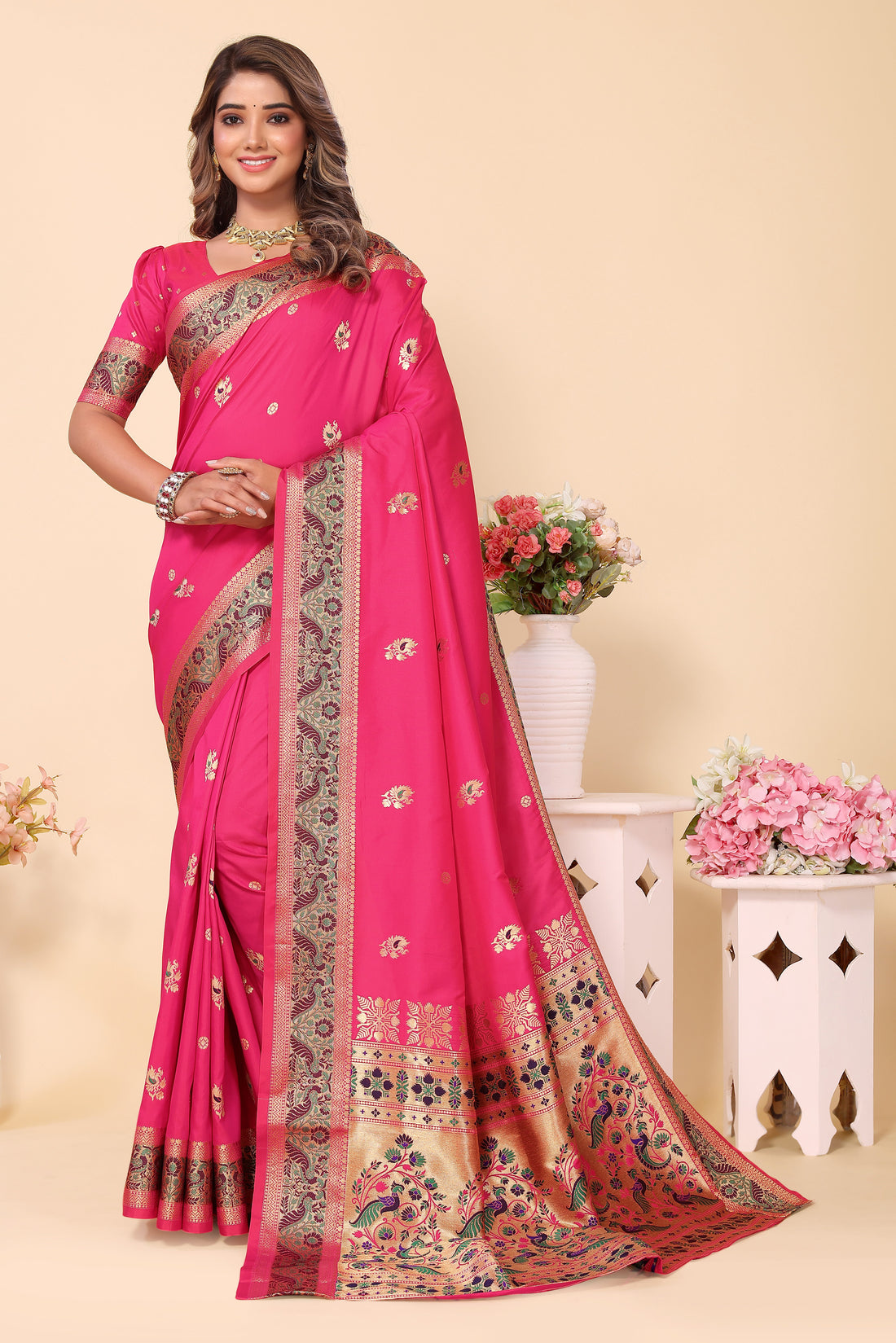 Traditional Paithani Silk Pink Color Saree