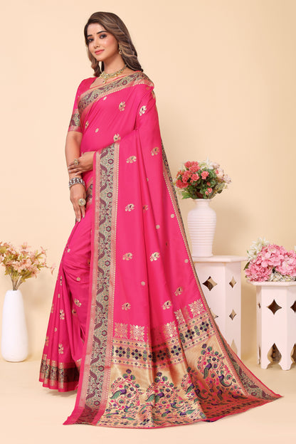 Traditional Paithani Silk Pink Color Saree