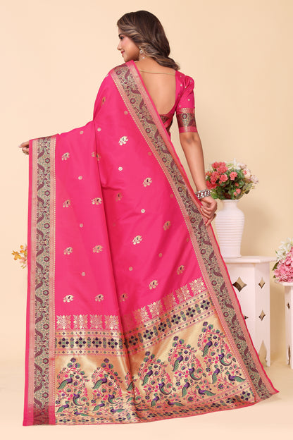 Traditional Paithani Silk Pink Color Saree