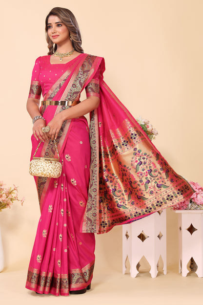 Traditional Paithani Silk Pink Color Saree