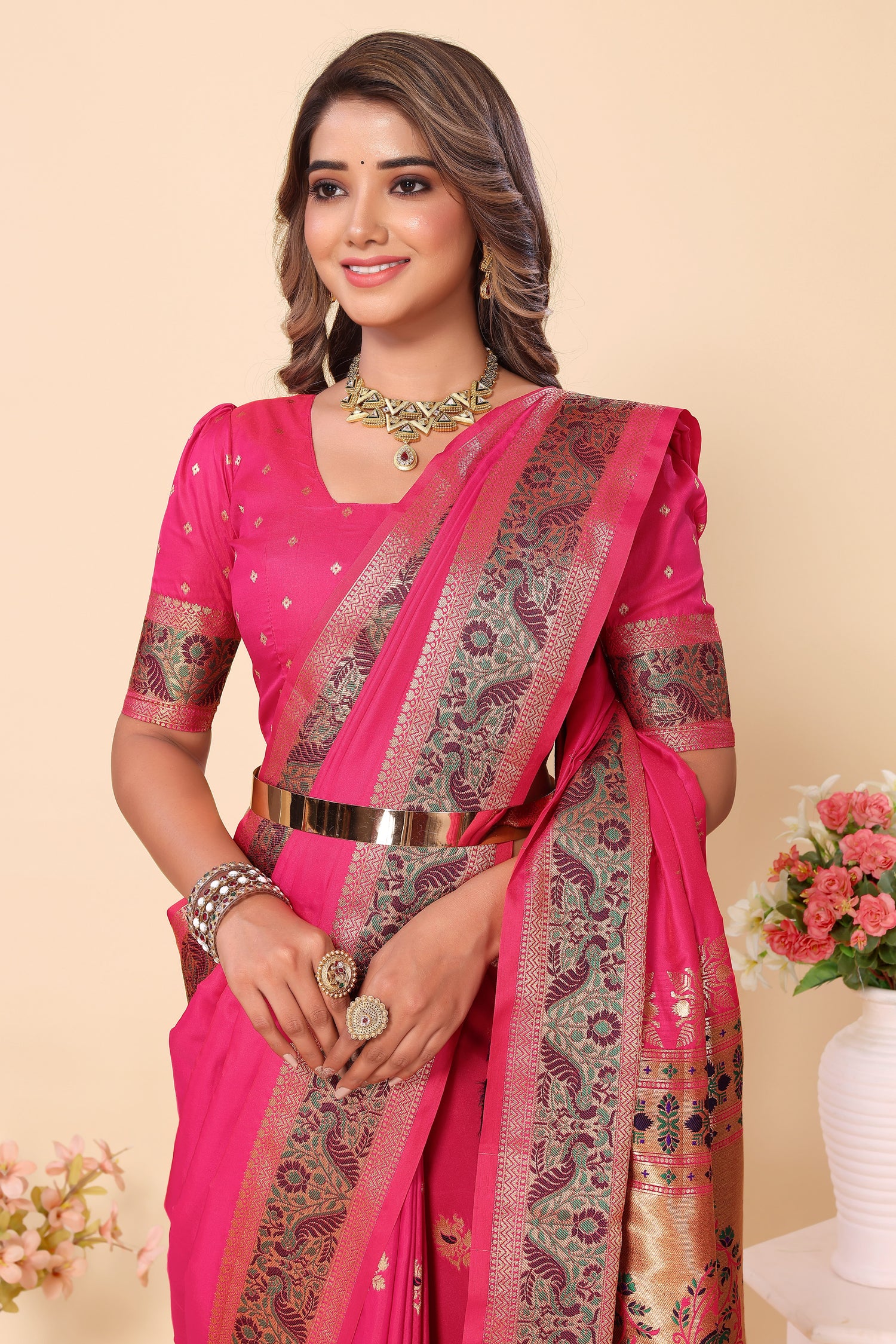 Traditional Paithani Silk Pink Color Saree