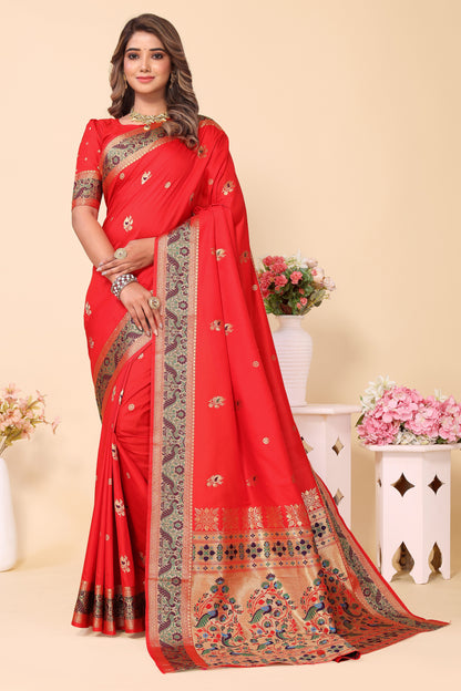 Paithani Silk Luxury Red Color Silk Saree