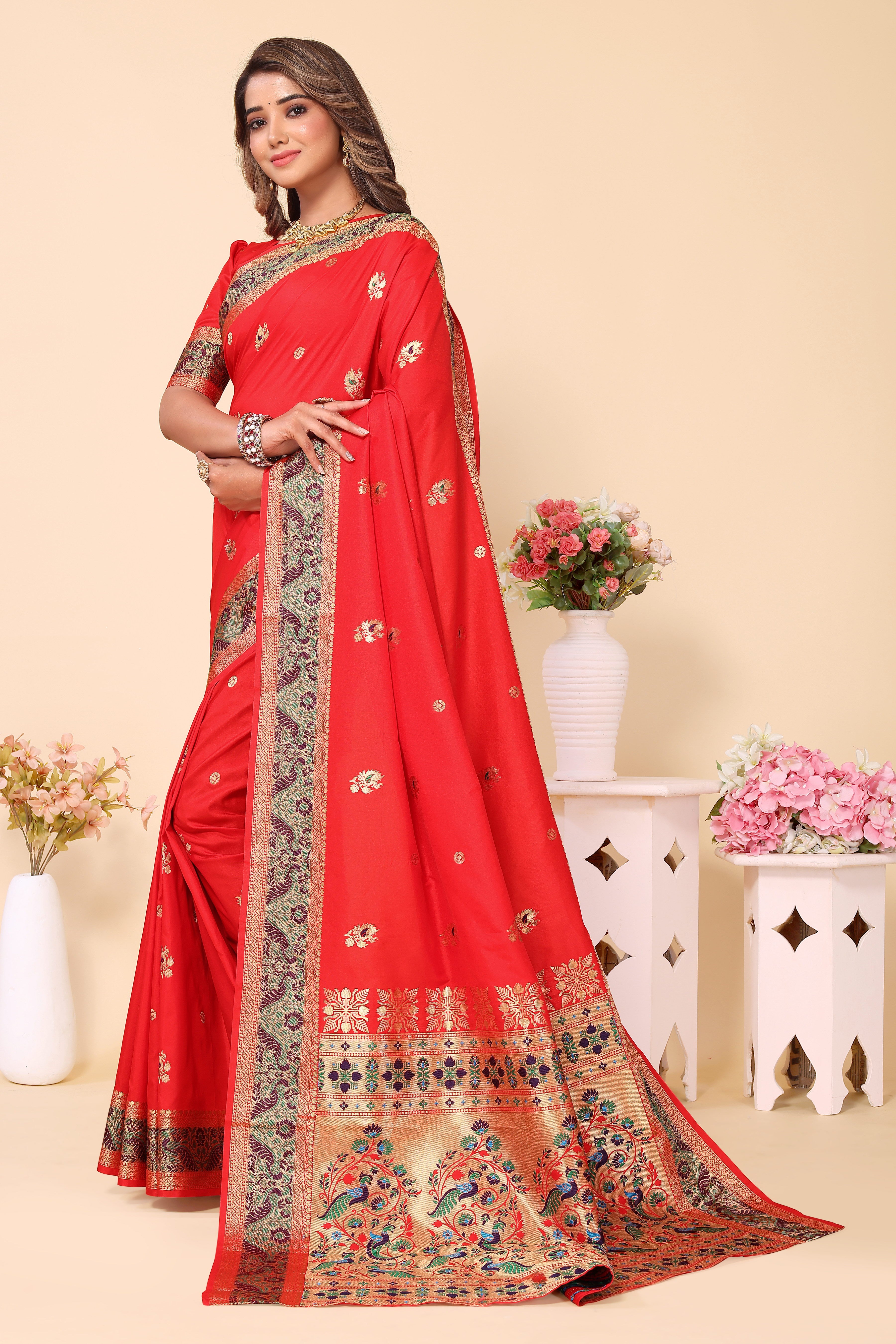 Paithani Silk Luxury Red Color Silk Saree