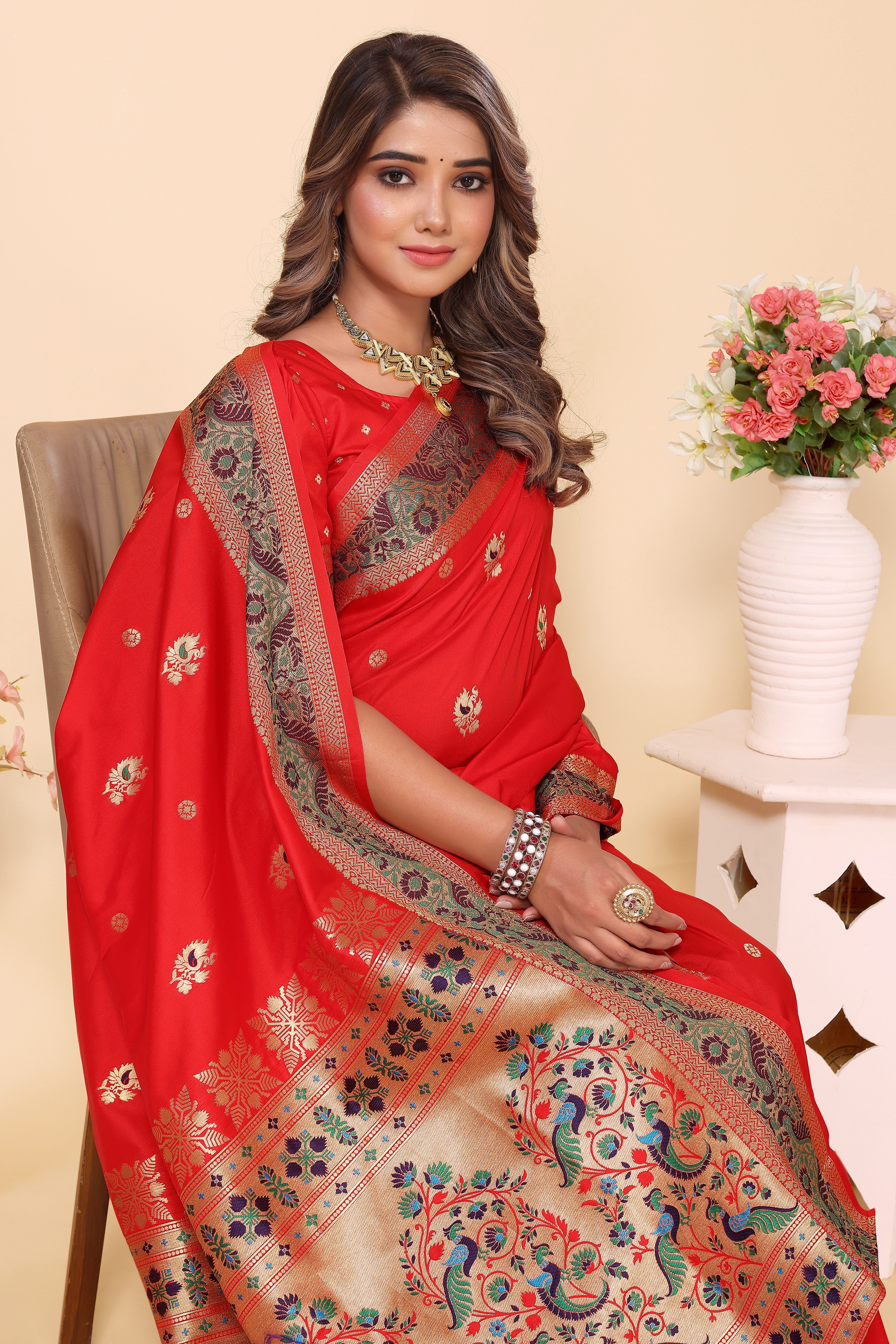 Paithani Silk Luxury Red Color Silk Saree