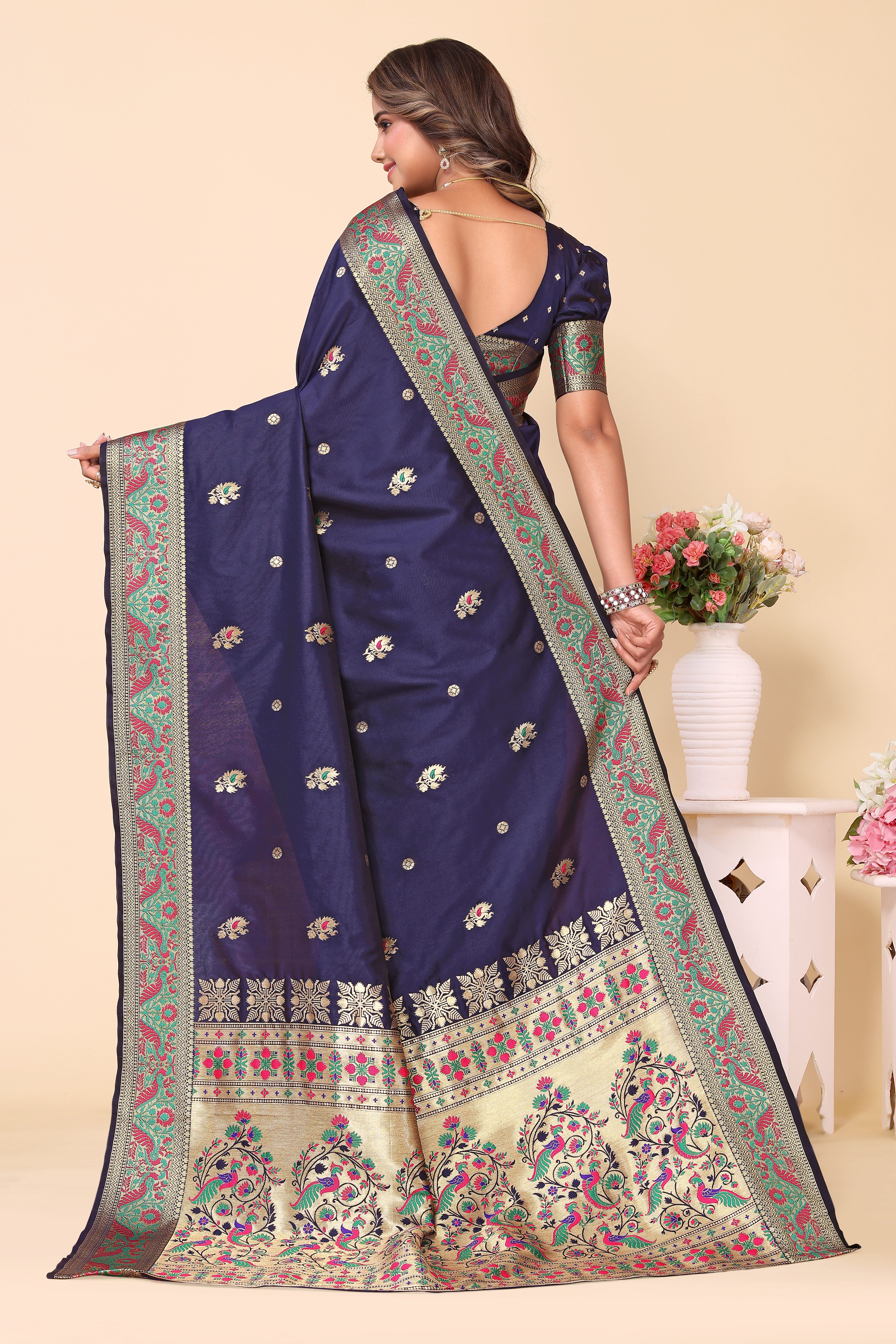 Paithani Silk Navy Blue Designer Saree