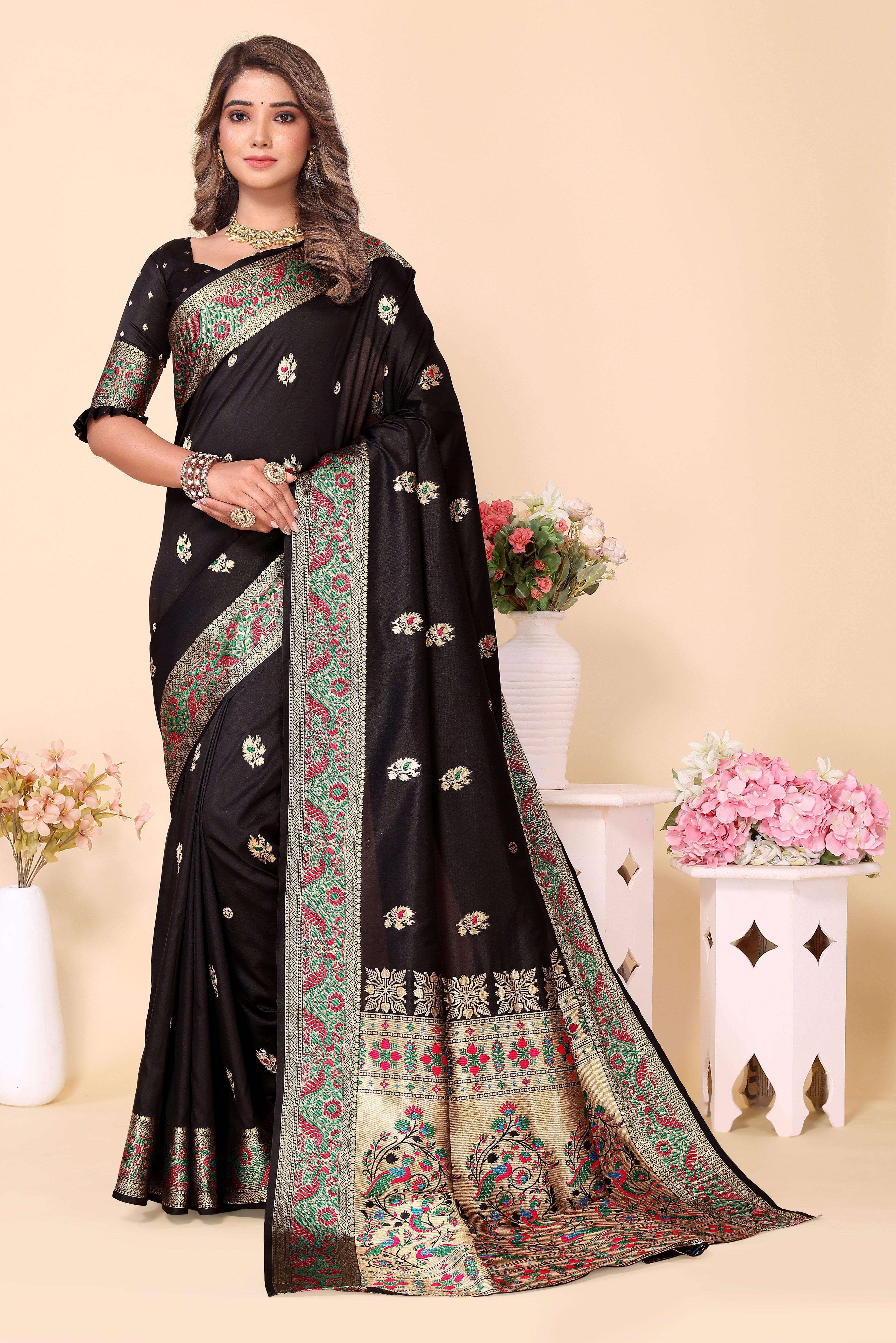 Paithani Silk Soft Stylish Black Saree