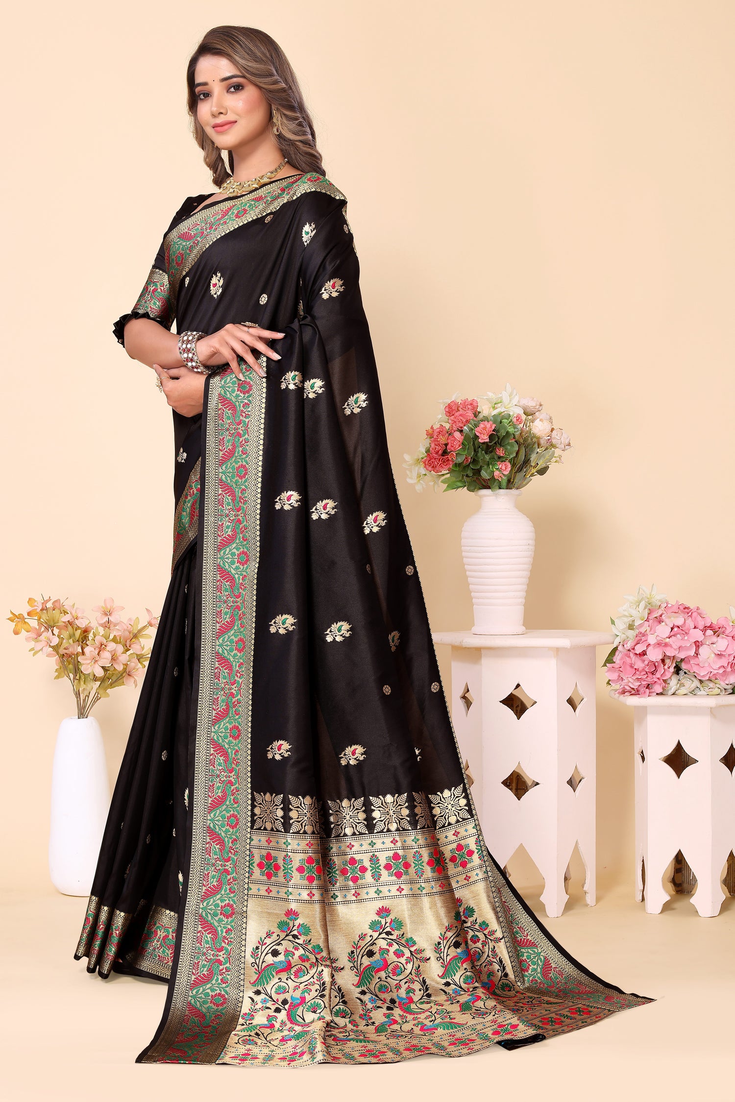 Paithani Silk Soft Stylish Black Saree