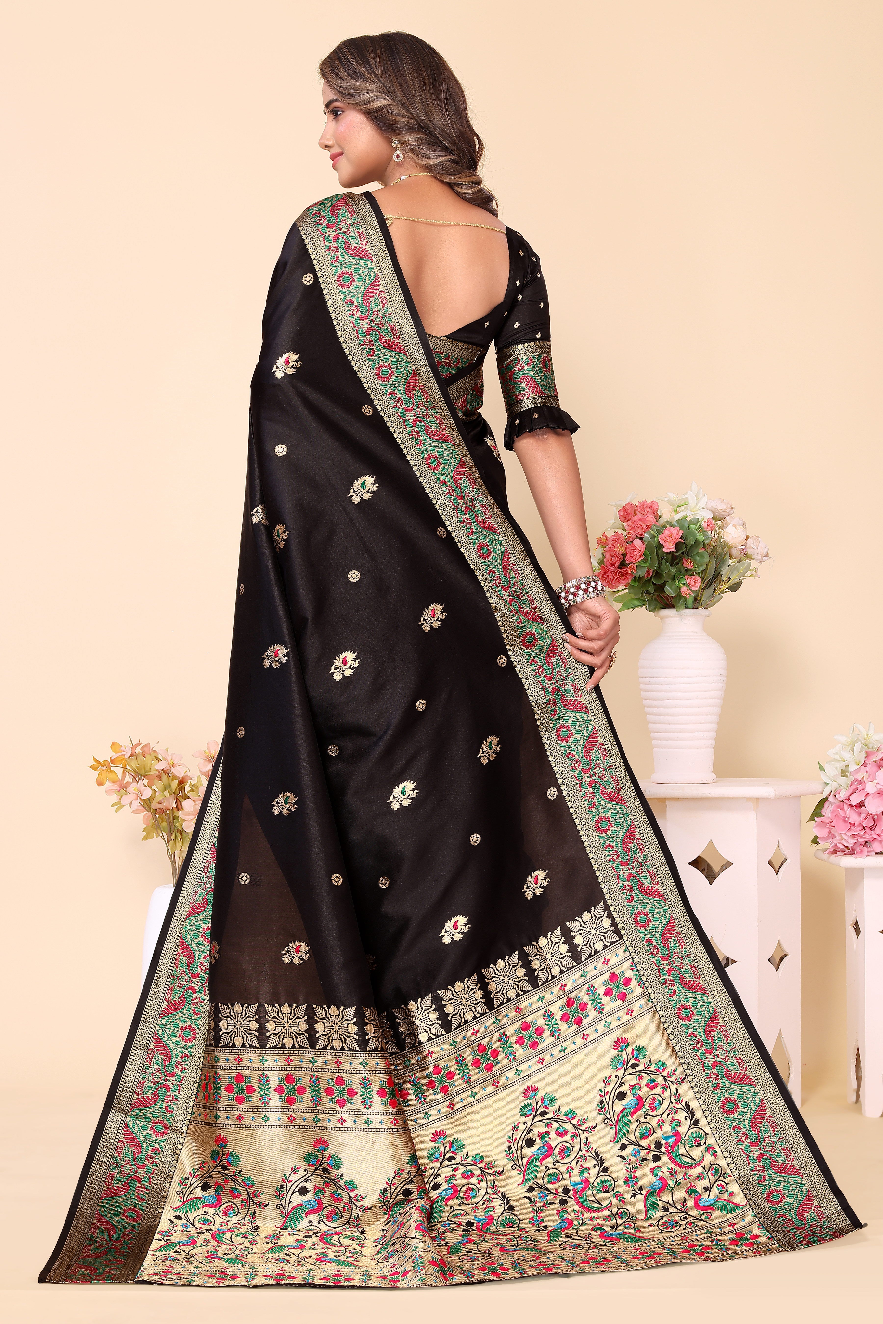 Paithani Silk Soft Stylish Black Saree