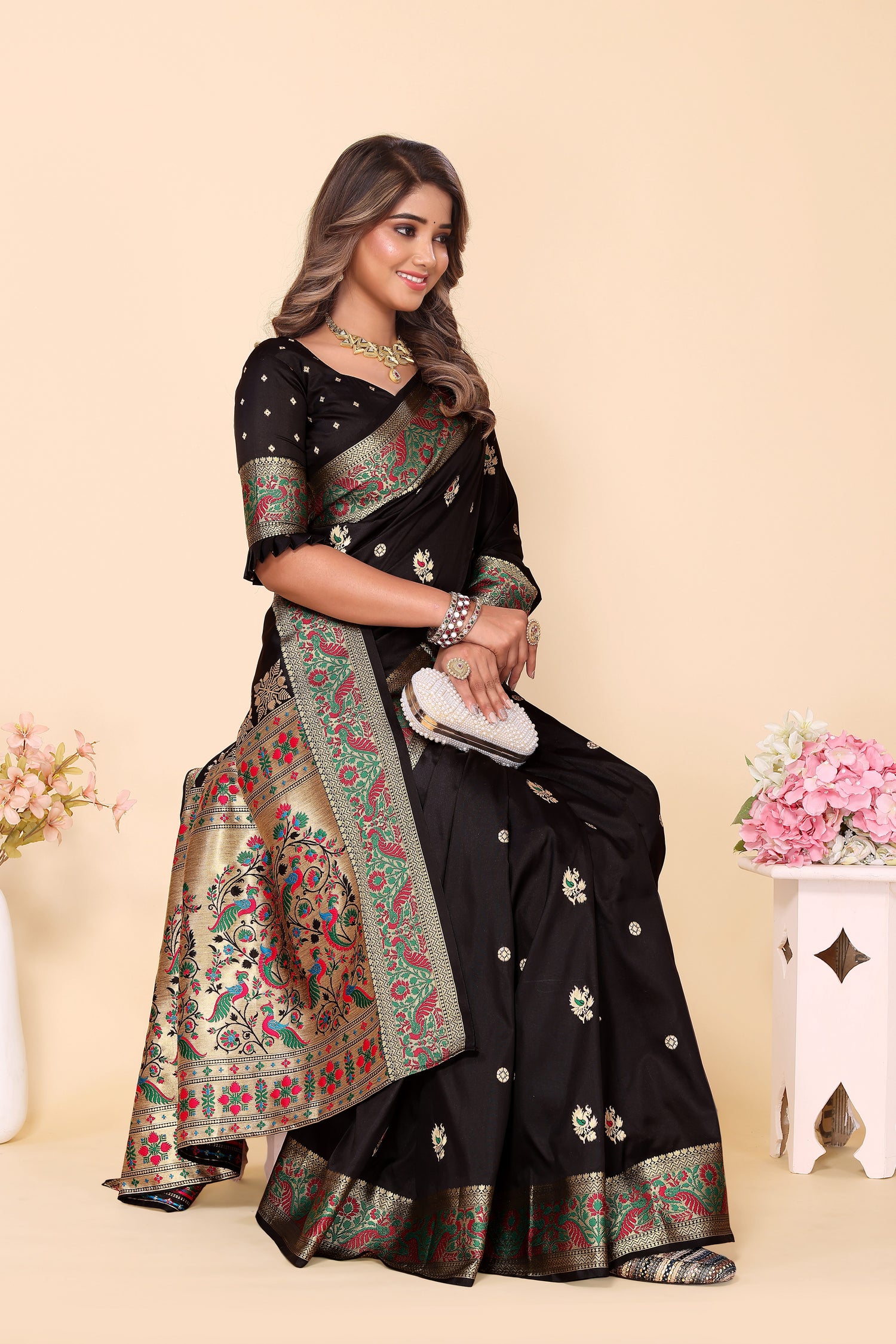 Paithani Silk Soft Stylish Black Saree