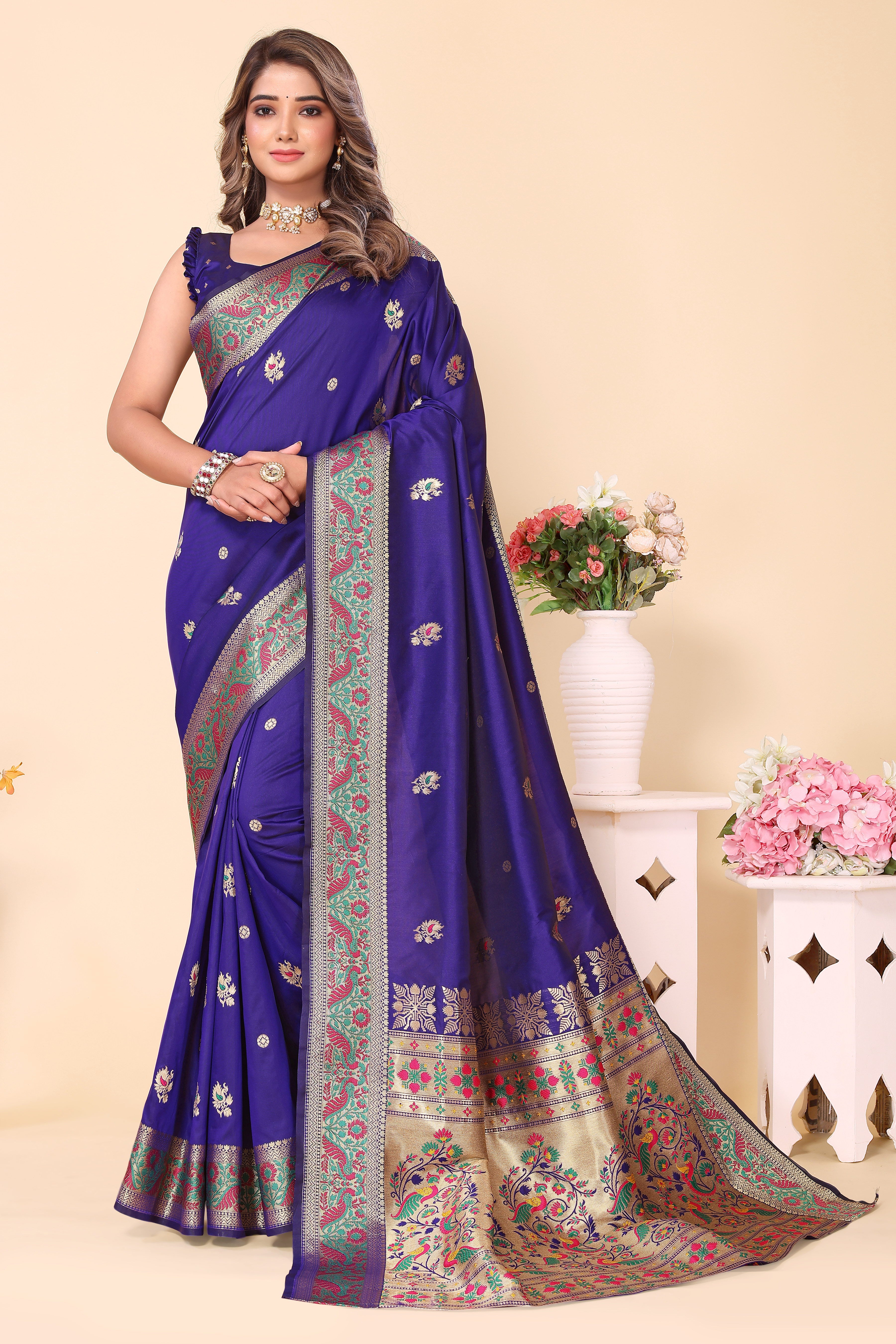 Latest Royal Blue Paithani Silk Saree