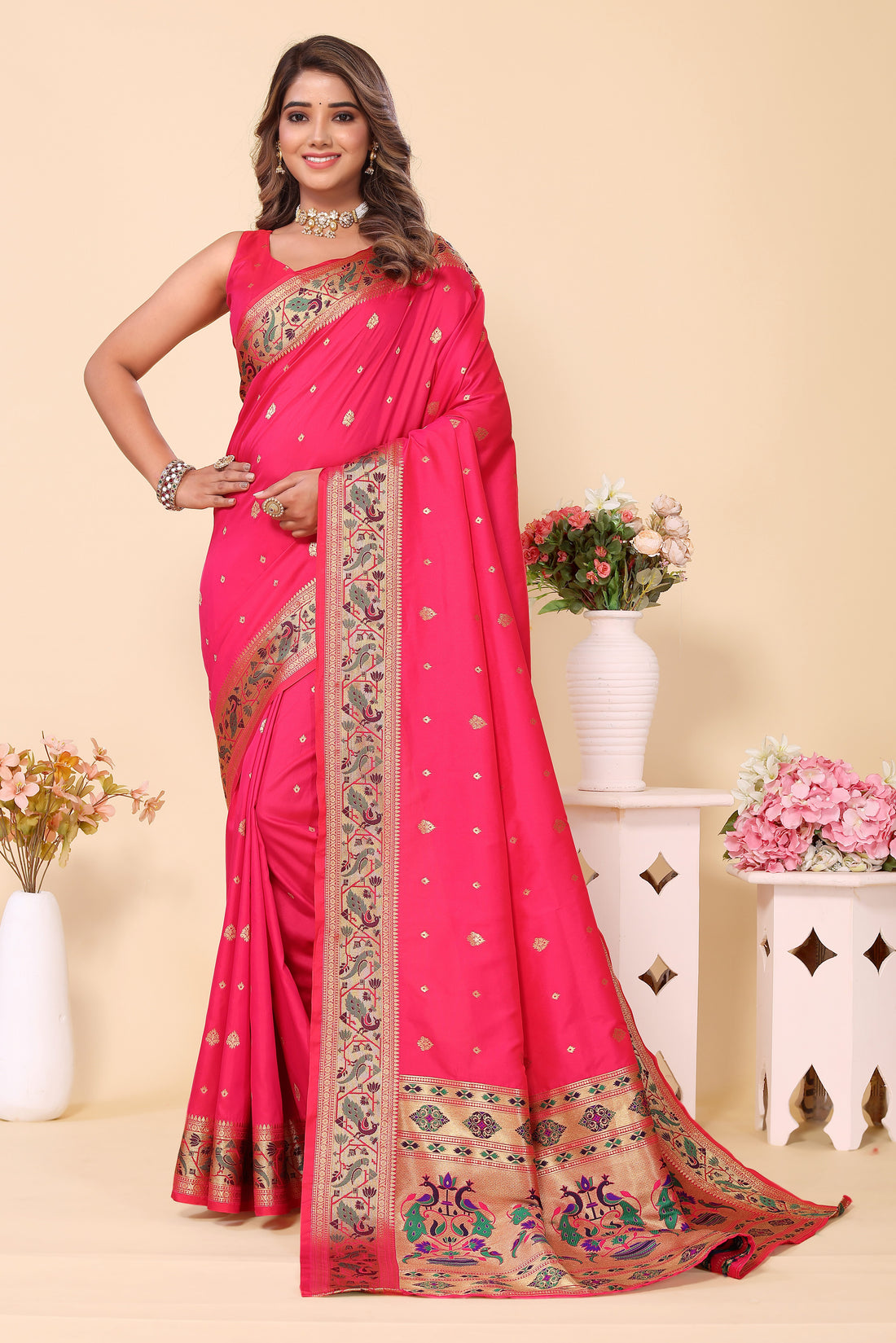 Pink Color Stunning Paithani Silk Saree