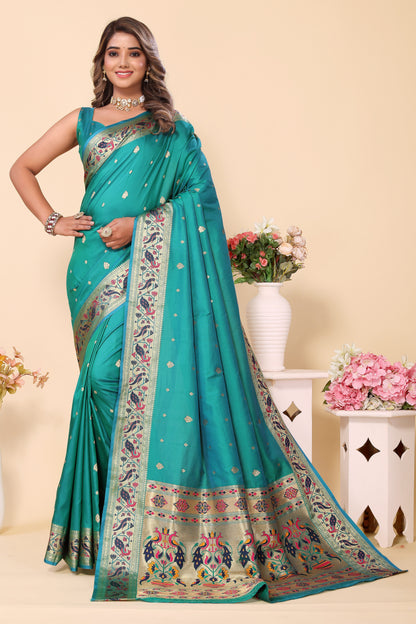 Paithani Silk Latest Design Blue Saree