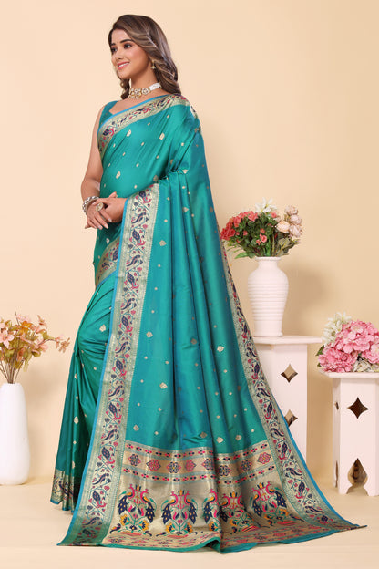 Paithani Silk Latest Design Blue Saree