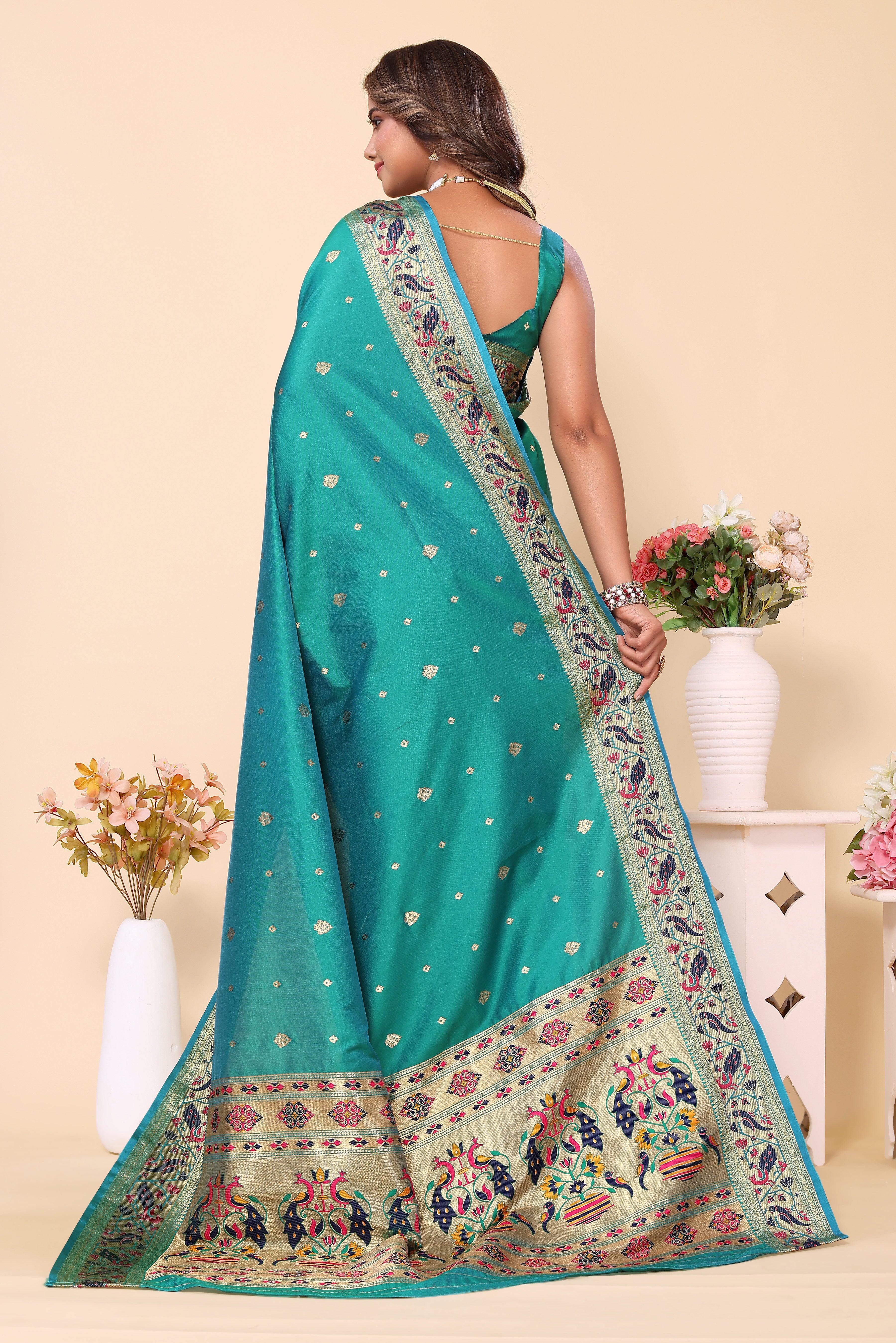 Paithani Silk Latest Design Blue Saree