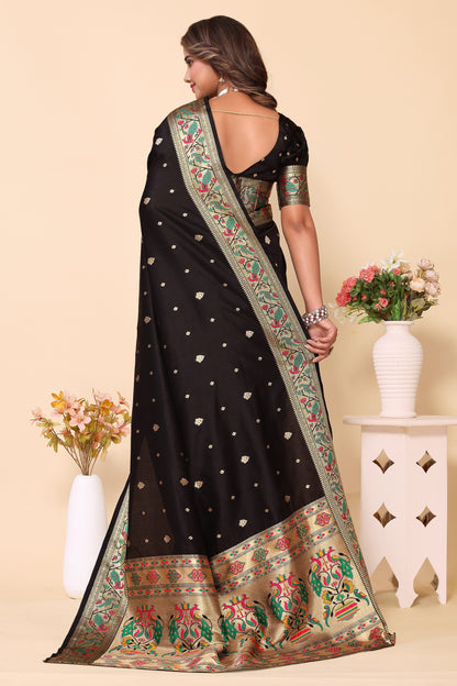 Graceful Black Paithani Silk Stylish Saree