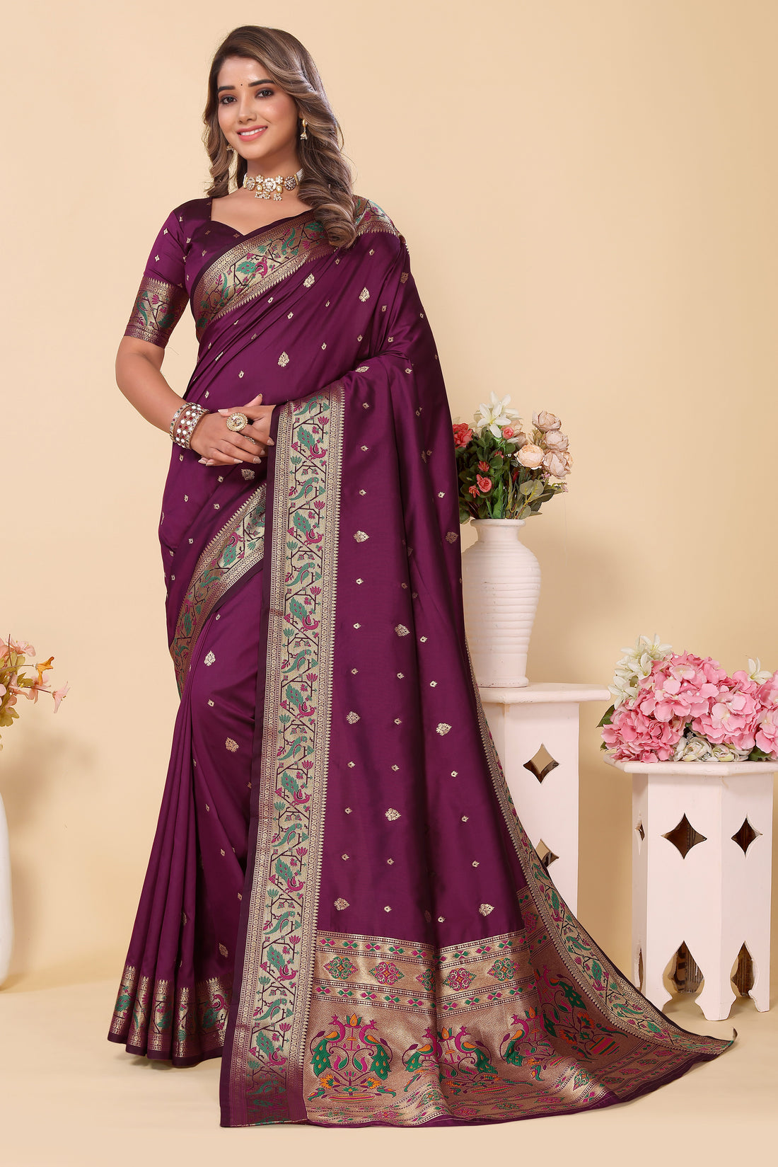 Traditional Paithani Silk Purple Color Saree