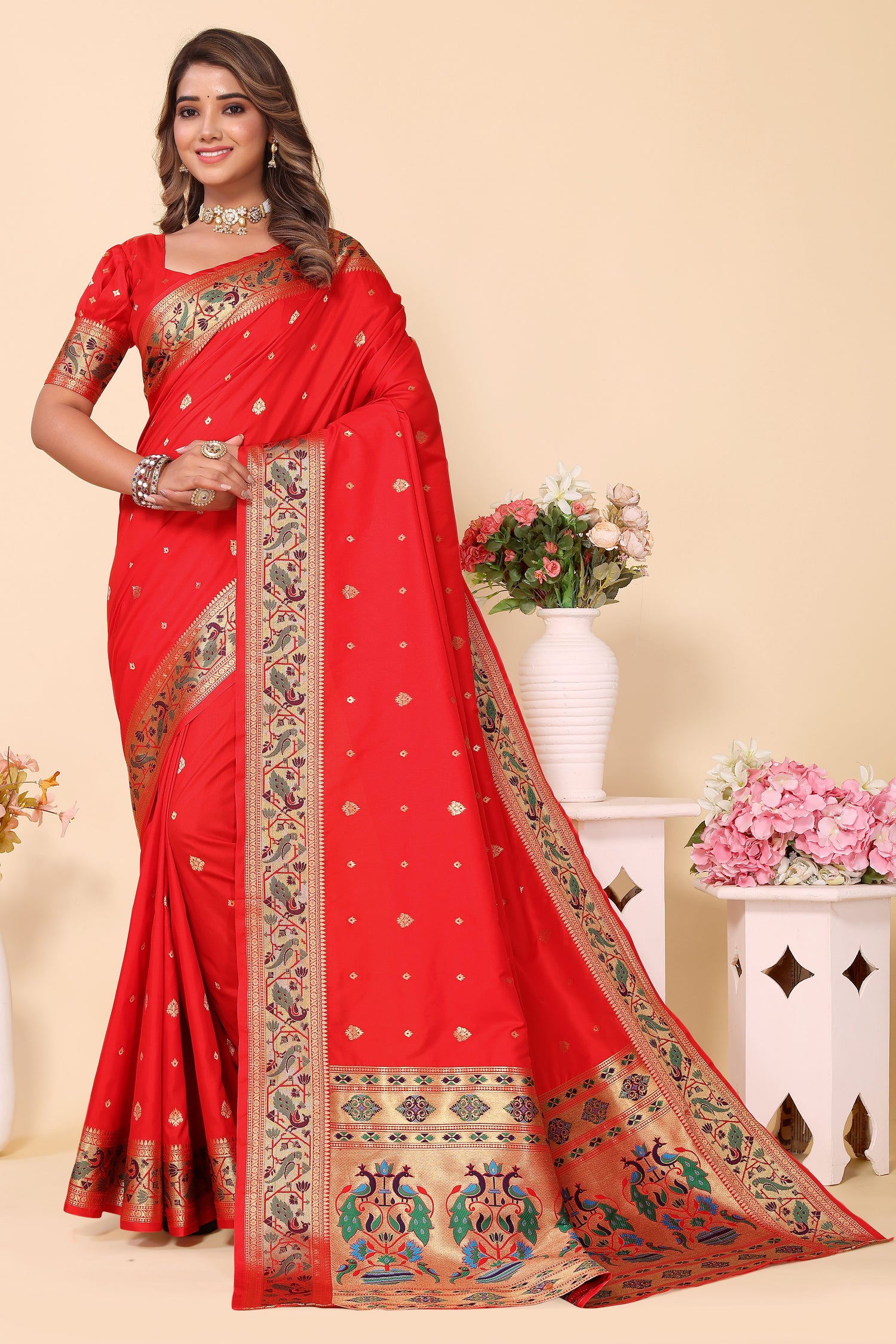 New Trend Red Color Paithani Silk Saree