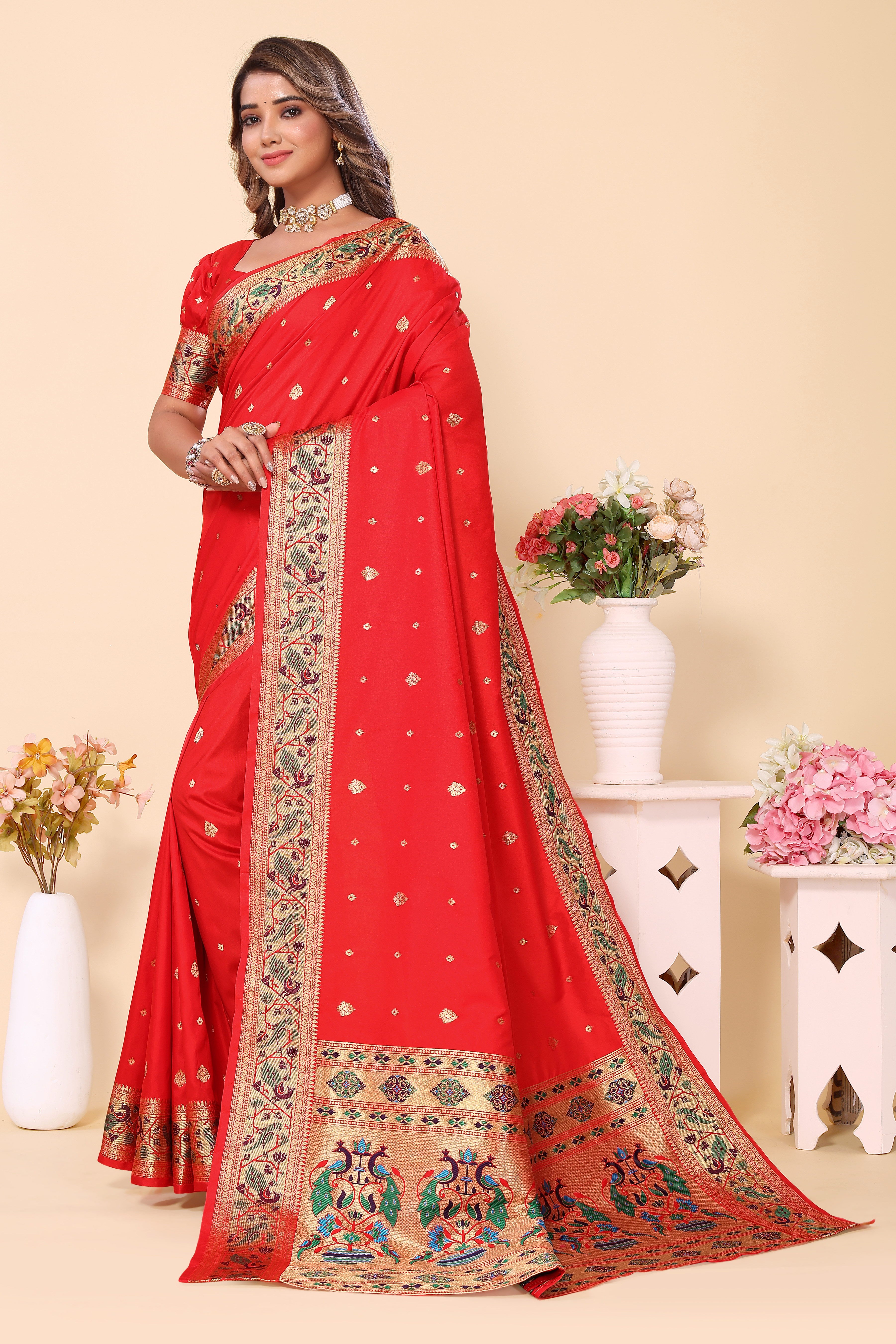 New Trend Red Color Paithani Silk Saree