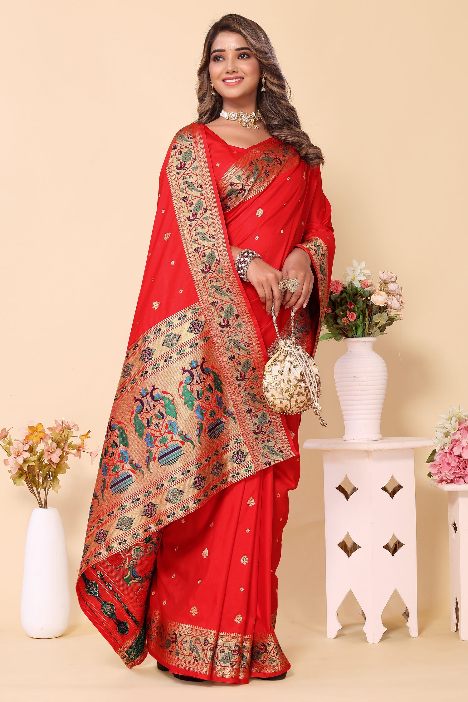 New Trend Red Color Paithani Silk Saree