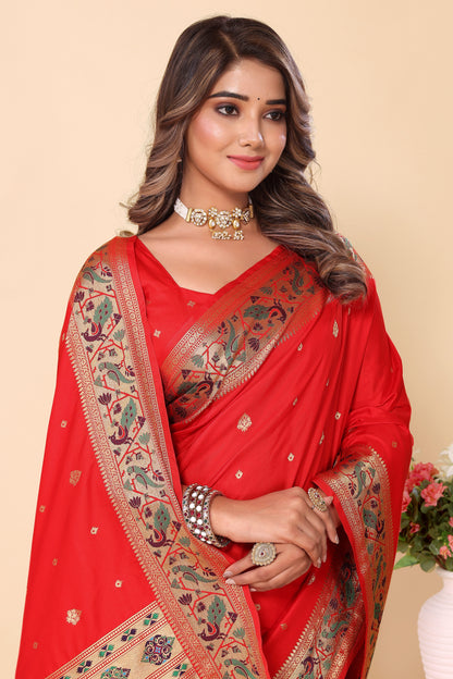 New Trend Red Color Paithani Silk Saree