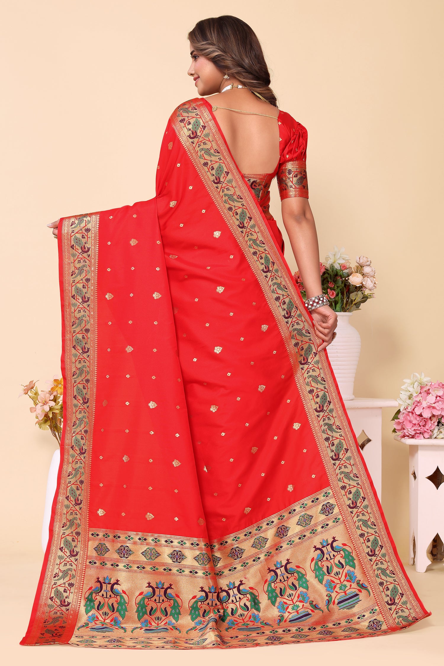 New Trend Red Color Paithani Silk Saree