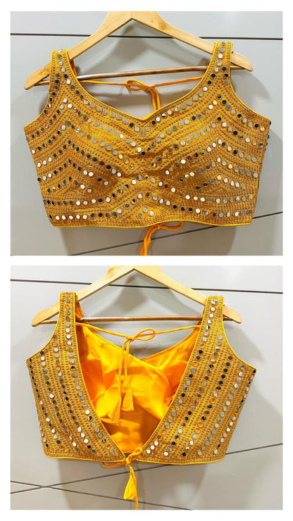 New Design V Neck Sleeveless Yellow Color Readymade Blouse