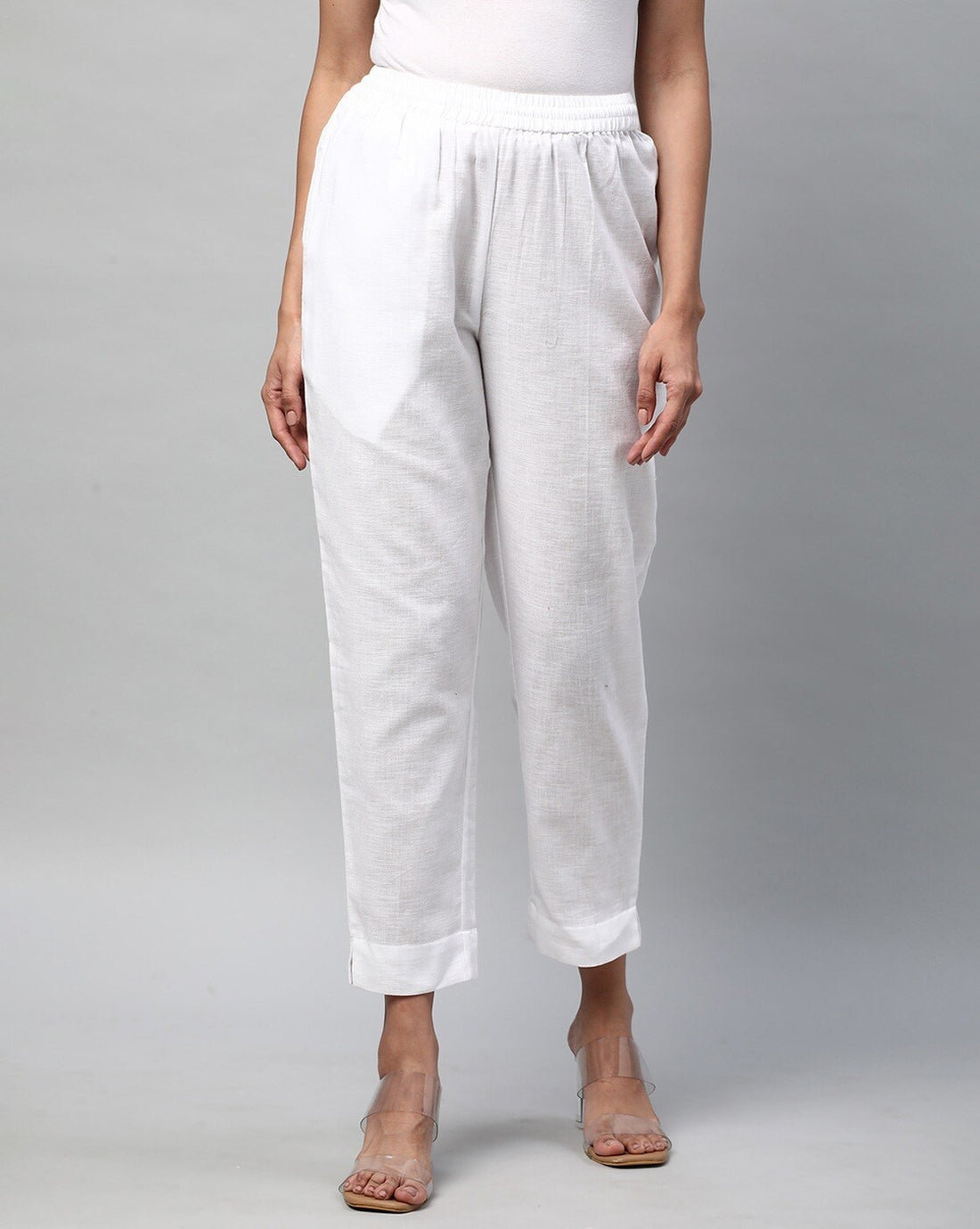 Relaxed Straight Leg Trousers ( White )