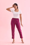 Mid-Rise Cropped Cotton Pant Trousers (Wine)