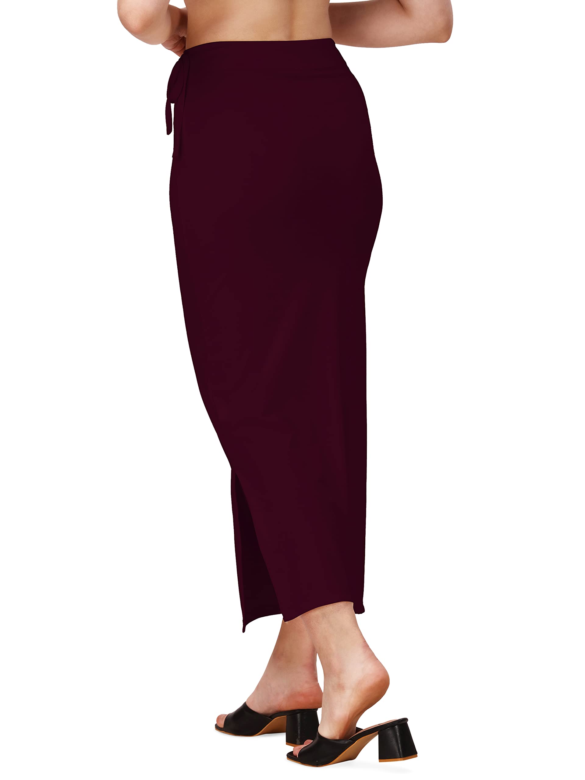 Saree Shapewear Petticoat In Wine With Drawstring