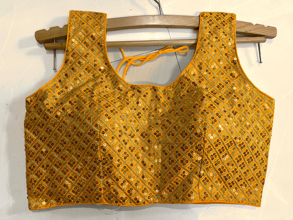 Latest Designer Yellow Sequence Work Readymade Silk Blouse