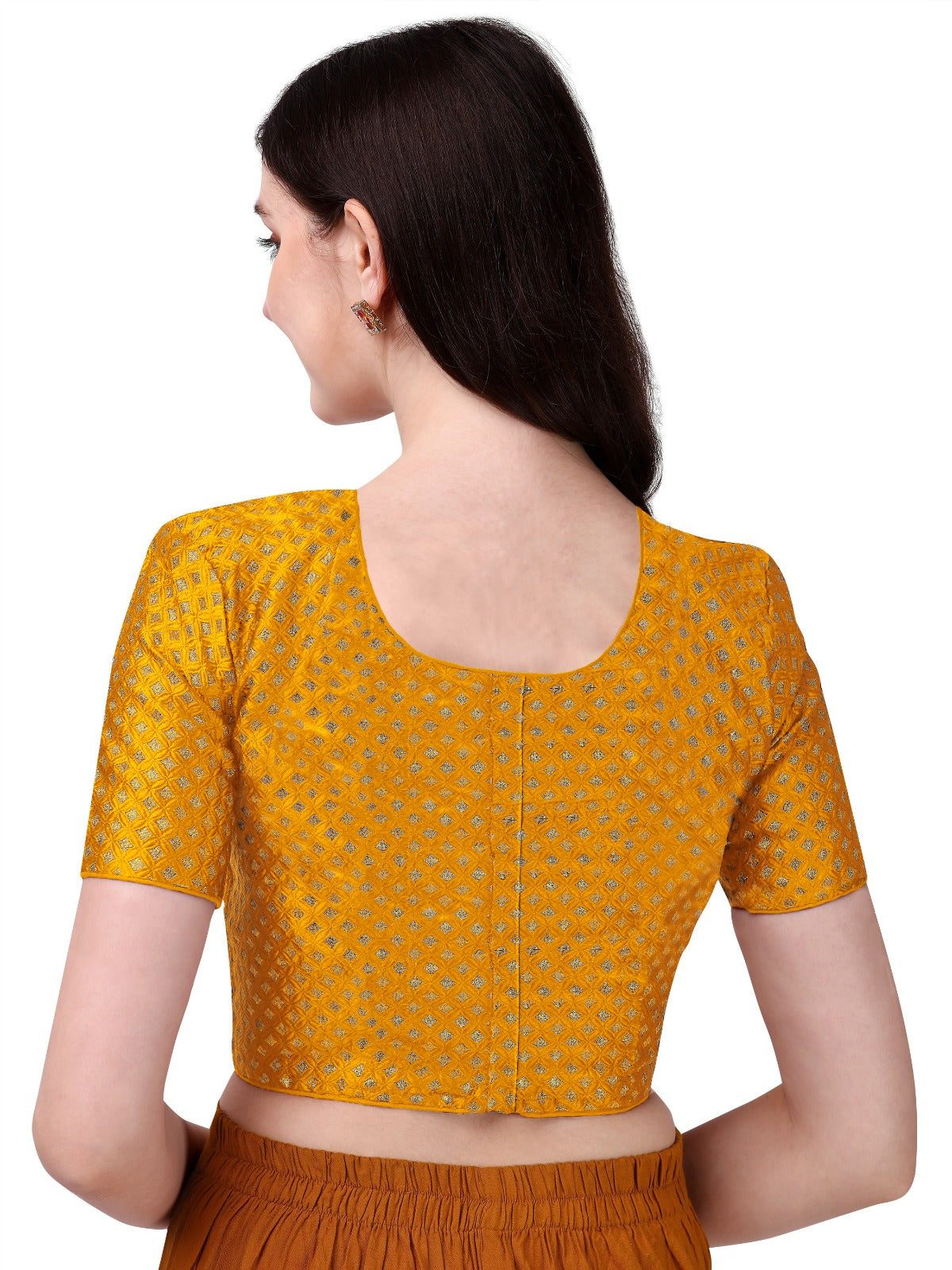 Gorgeous Yellow Color Boat Neck Brocade Readymade Blouse