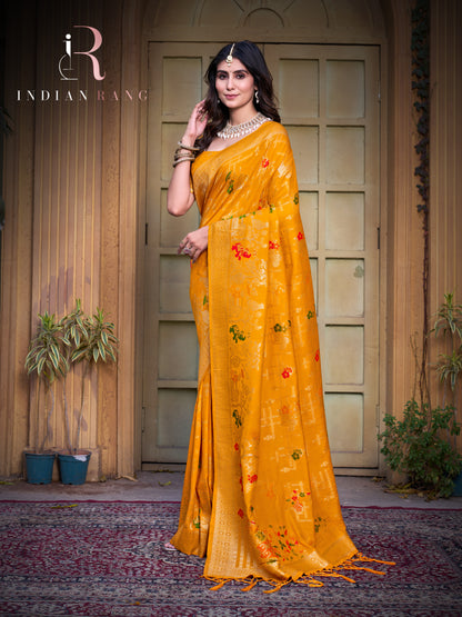 Premium  Pure Silk Yellow Color Silk Saree