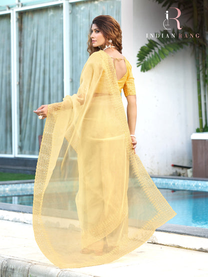 Classy Yellow Color Pure Silk Fancy Saree