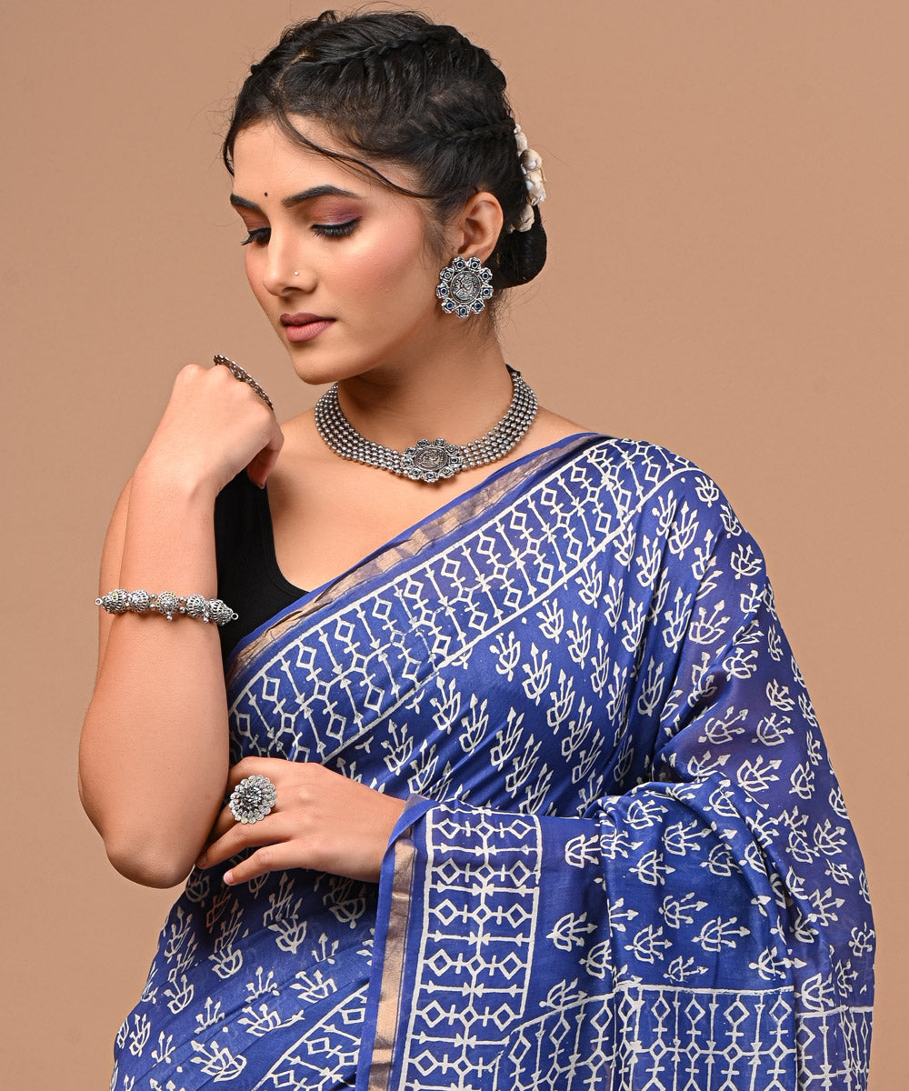 Fancy Blue Color Design Handloom Saree