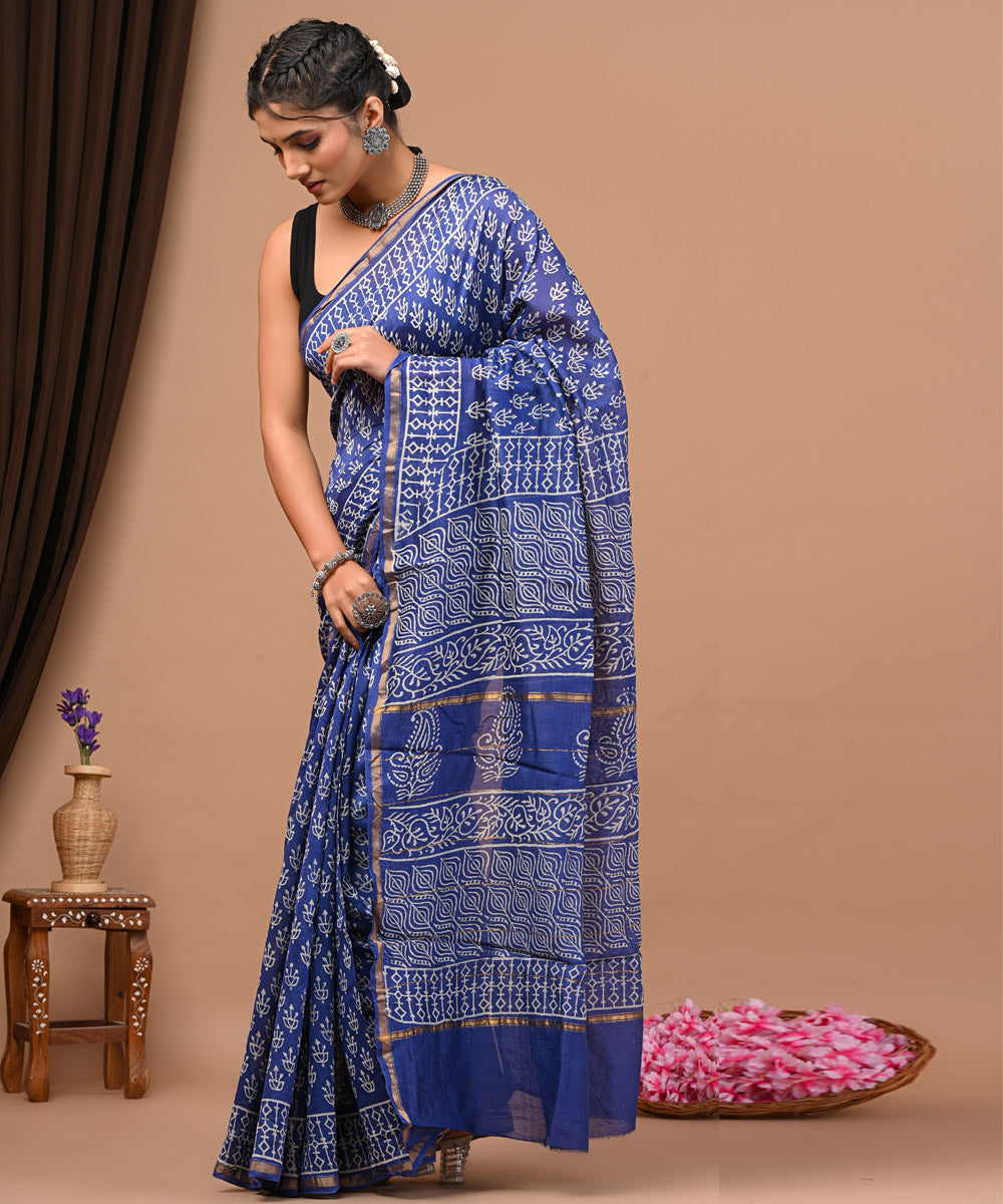 Fancy Blue Color Design Handloom Saree