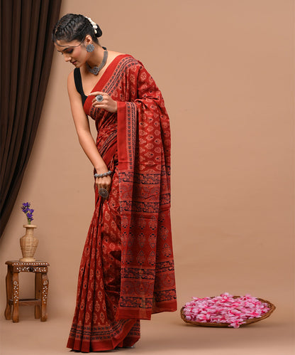 Designer Red Color Handloom Linen Saree