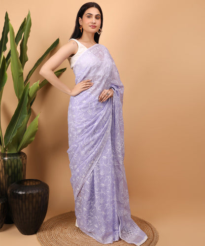 Purple Color Handloom Linen Silk Wedding Wear Saree