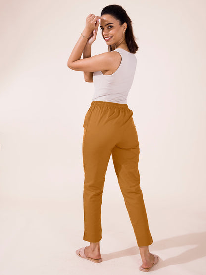 Mid-Rise Cropped Cotton Pant Trousers (Mustard)