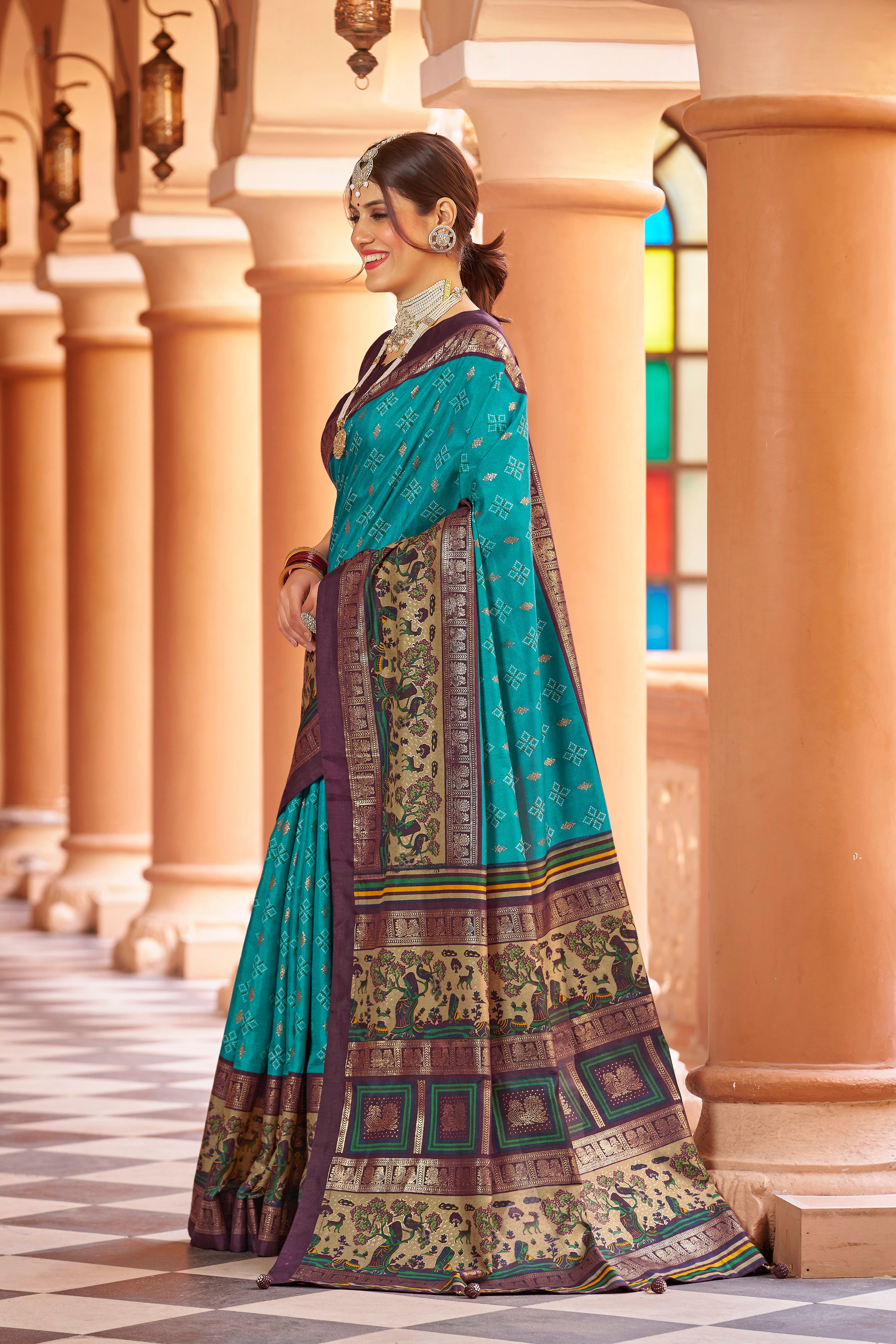 Latest Design Blue Color Dola Silk Saree