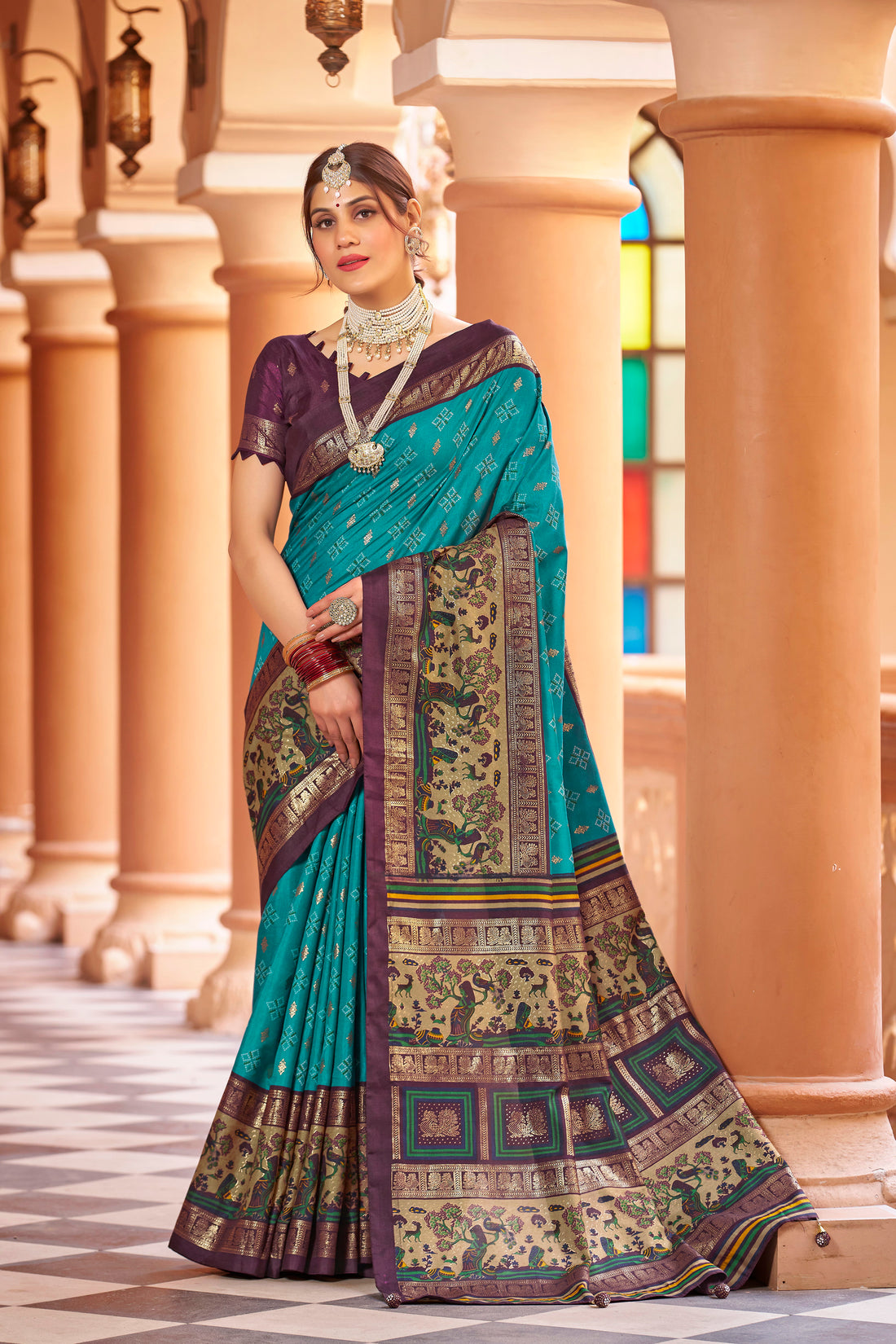 Latest Design Blue Color Dola Silk Saree