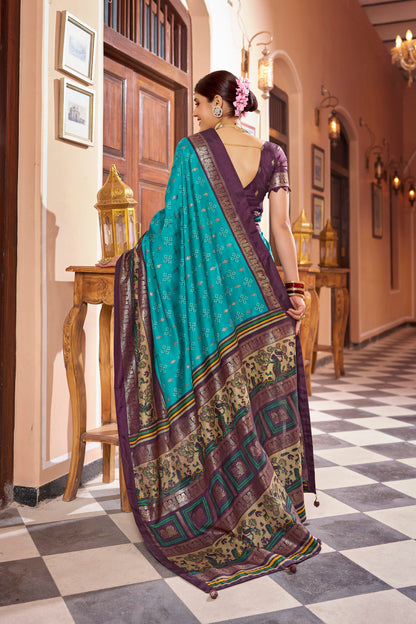 Latest Design Blue Color Dola Silk Saree