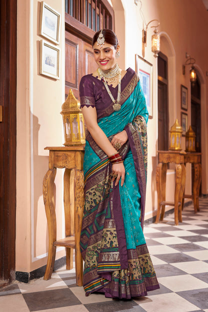 Latest Design Blue Color Dola Silk Saree