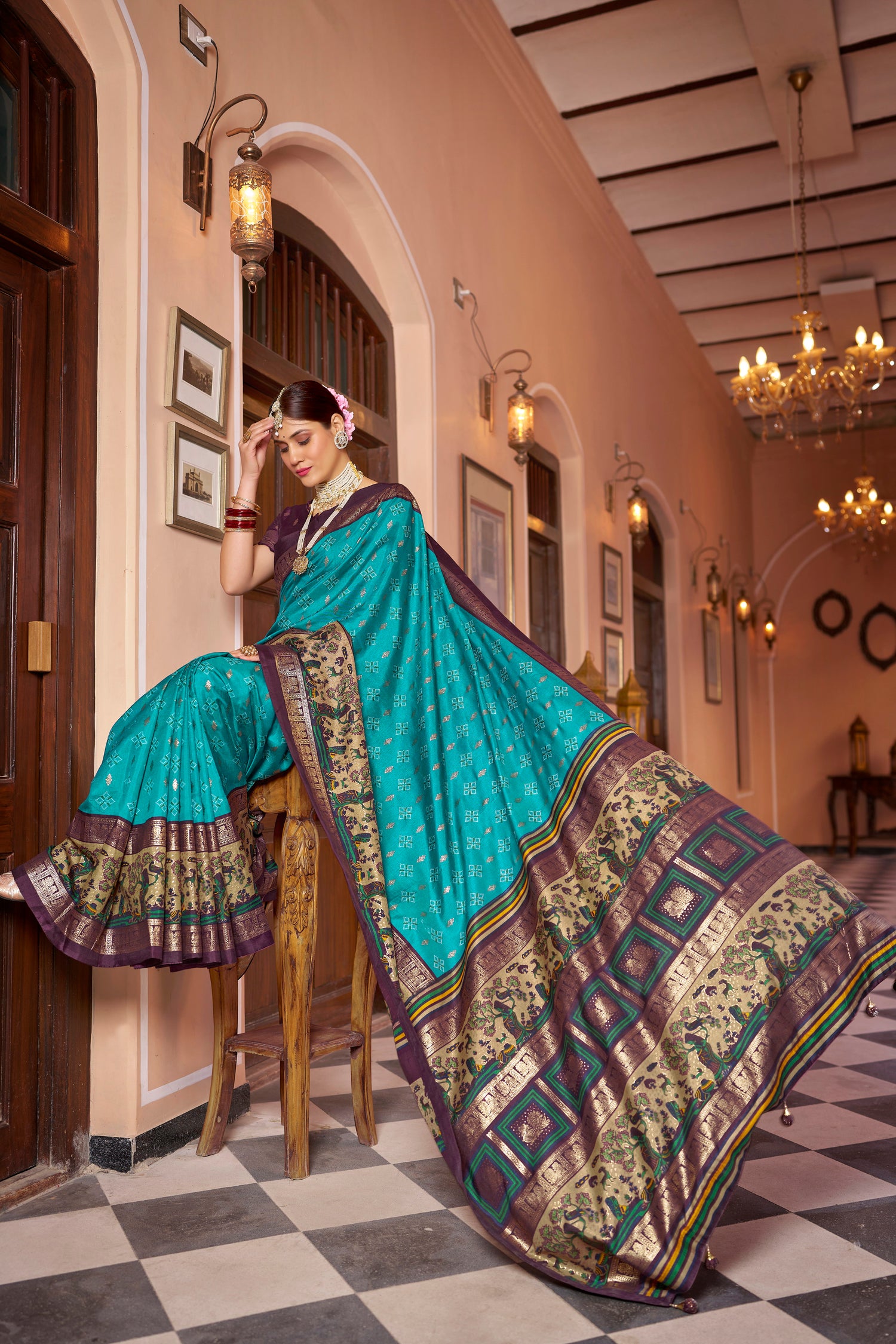 Latest Design Blue Color Dola Silk Saree