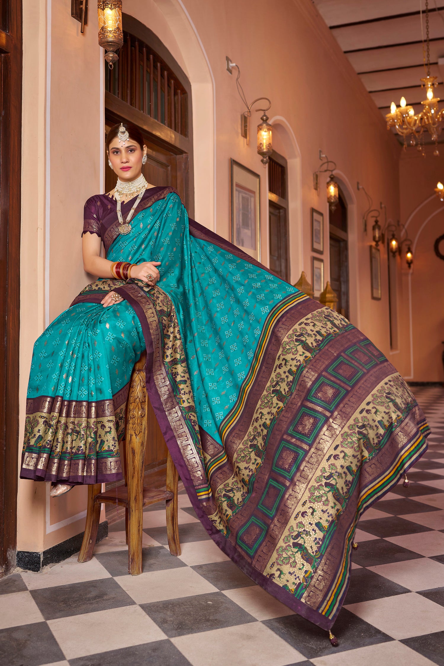 Latest Design Blue Color Dola Silk Saree