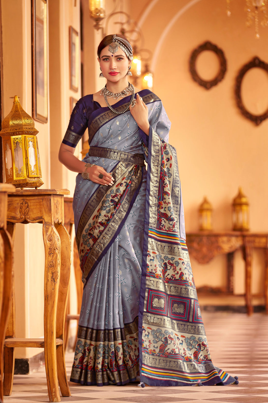 Grey Color New Collection Dola Silk Saree