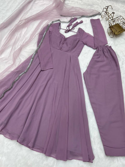 Pure Georgette Party Wear Purple Color Anarkali Suit