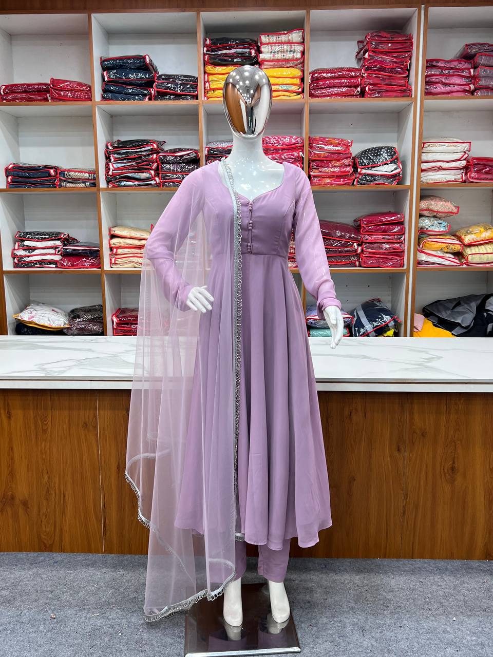 Pure Georgette Party Wear Purple Color Anarkali Suit