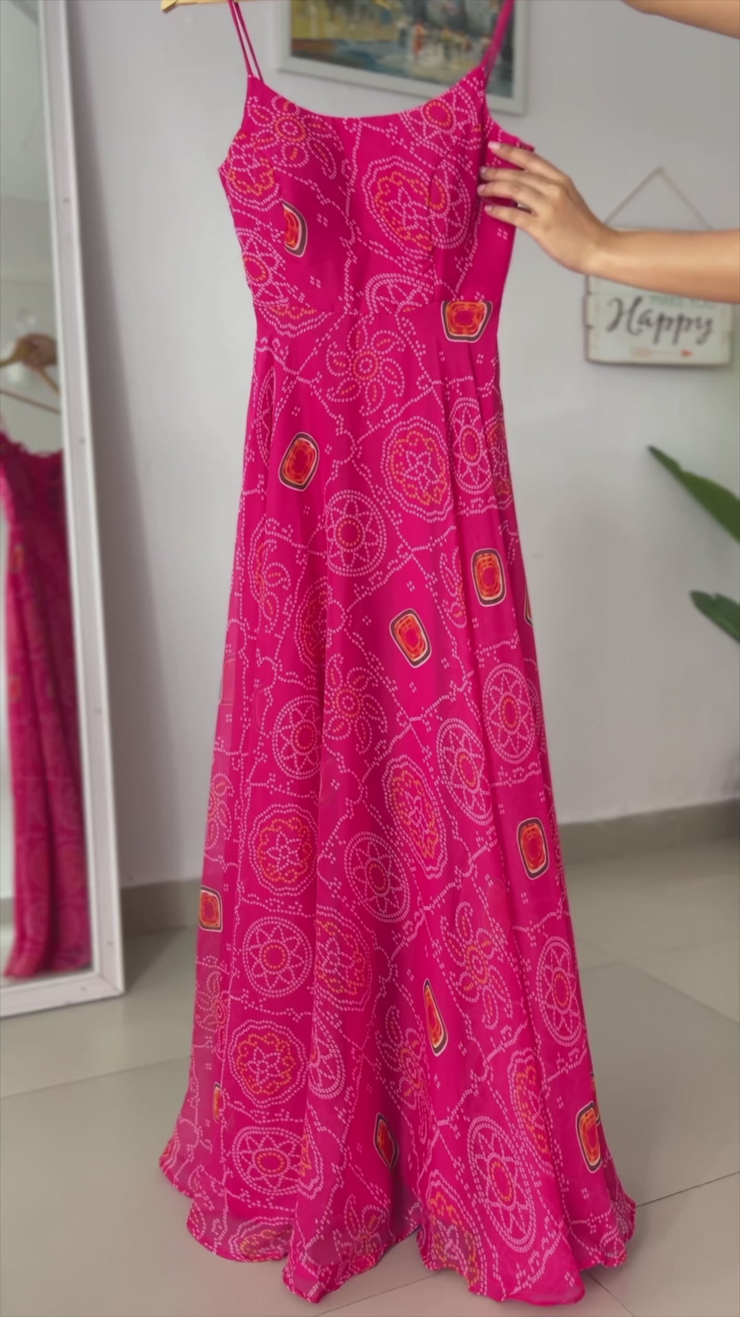 Designer Pure Chiffon Pink Color Bandhej Print Anarkali Suit