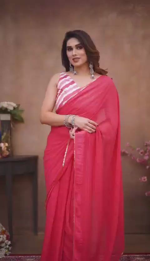 Pure Georgette Ready To Wear Gorgeous Pink Saree