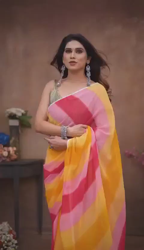 Modern Ready To Wear Pure Georgette Multicolor Printed Saree